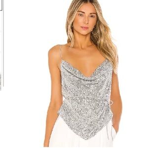 NWT L'Academie Sparkling Silver Sequin Blouse